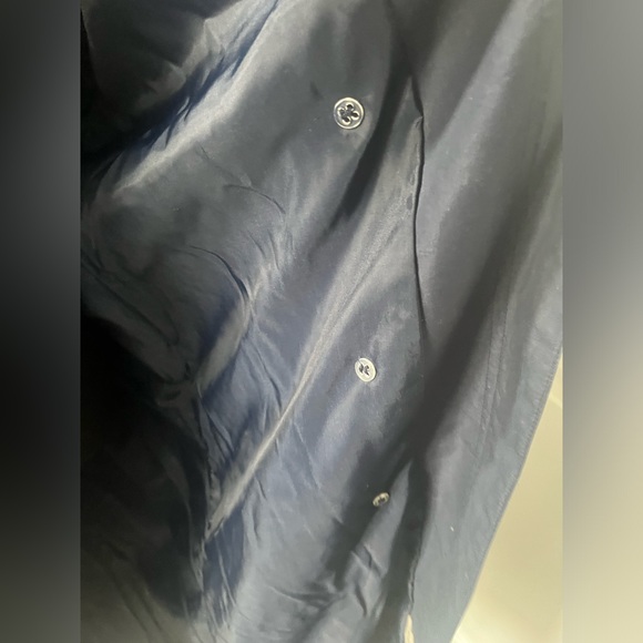 Vintage navy long trench coat with brown buttons size 10 - Picture 5 of 10